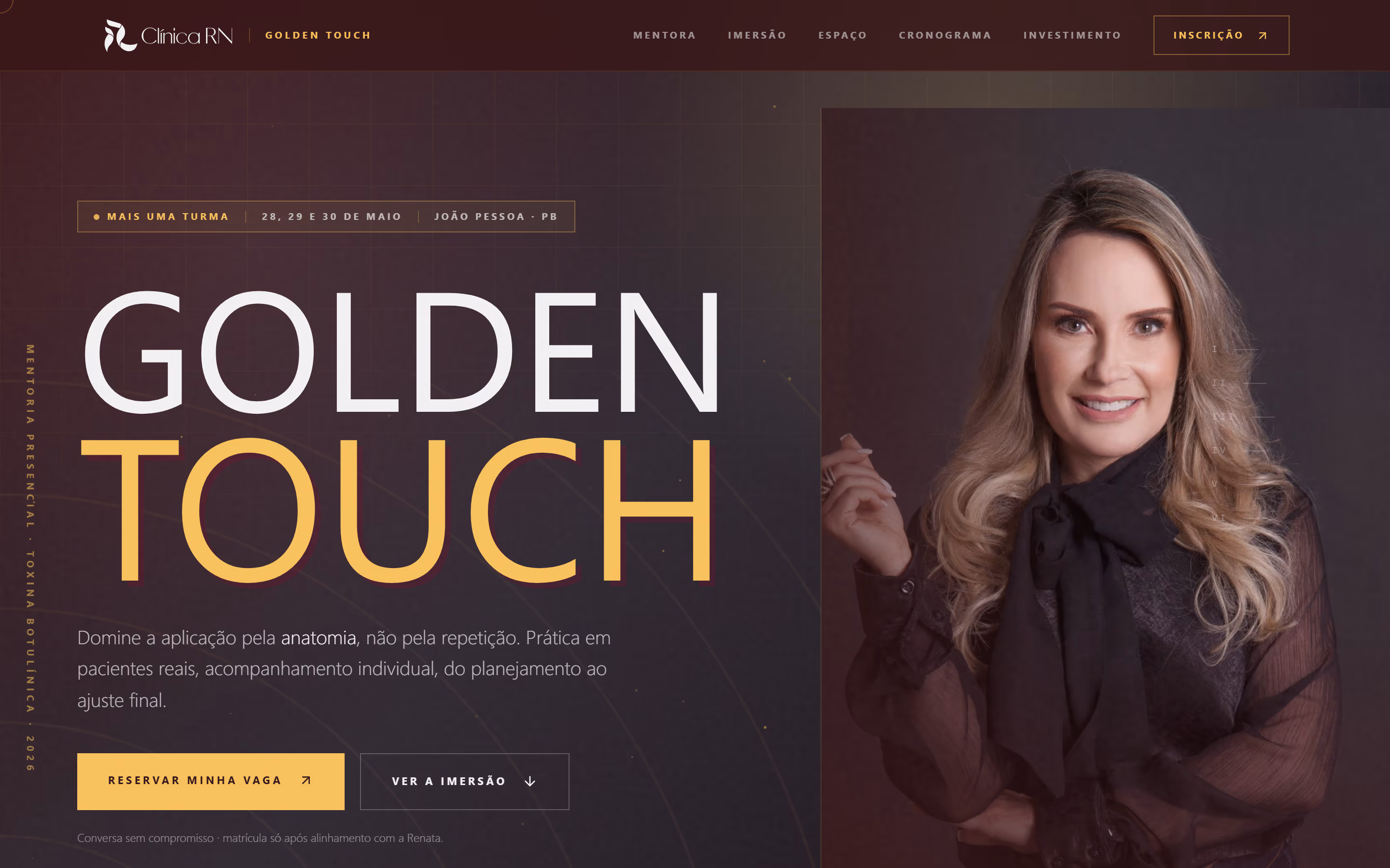 Landing page criada pela Marine Studio para Golden Touch - curso de estética avançada por Dra. Renata Navarro (Slide Primário)